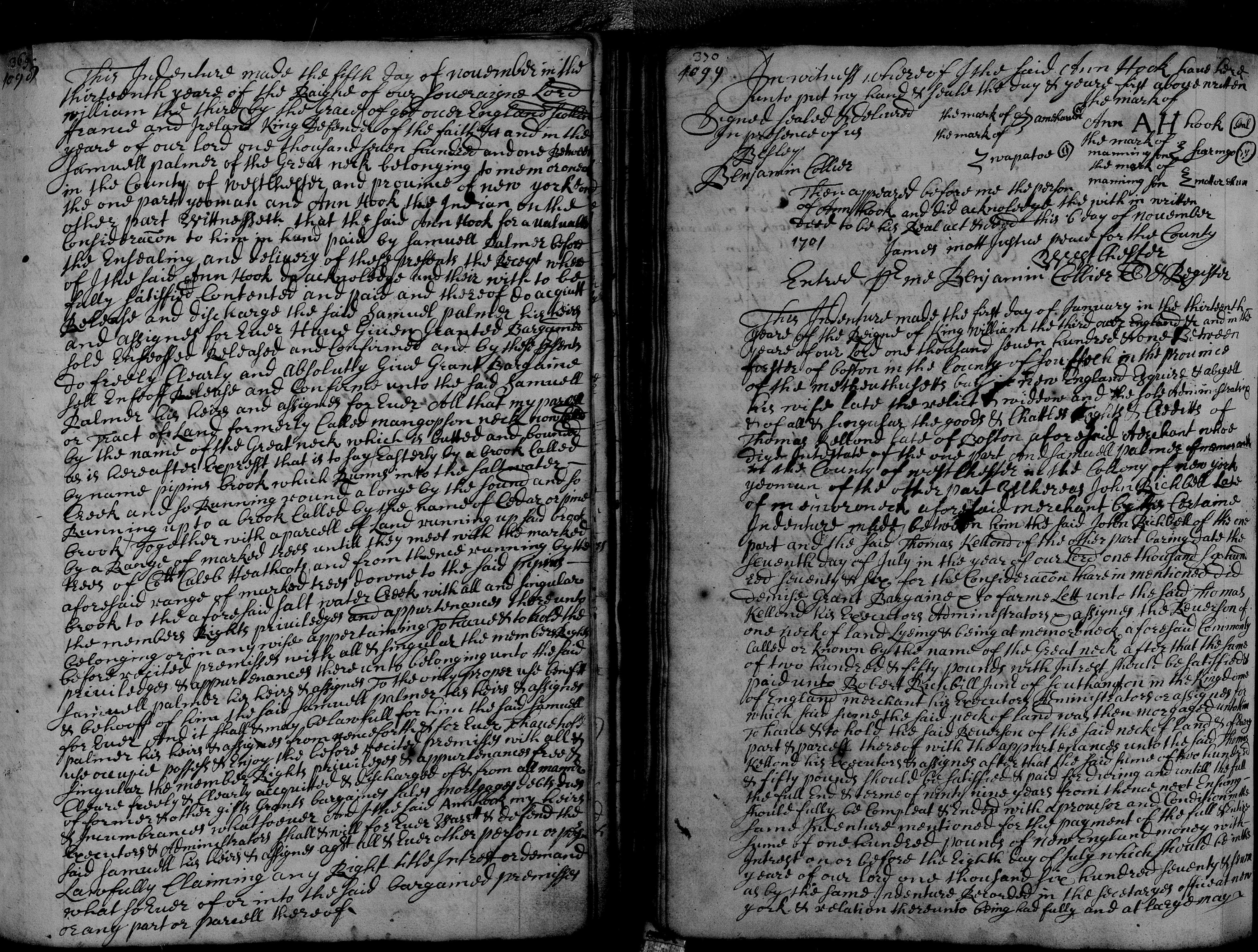 1701 - Deed from Ann Hook to Samuell Palmer (from original book)