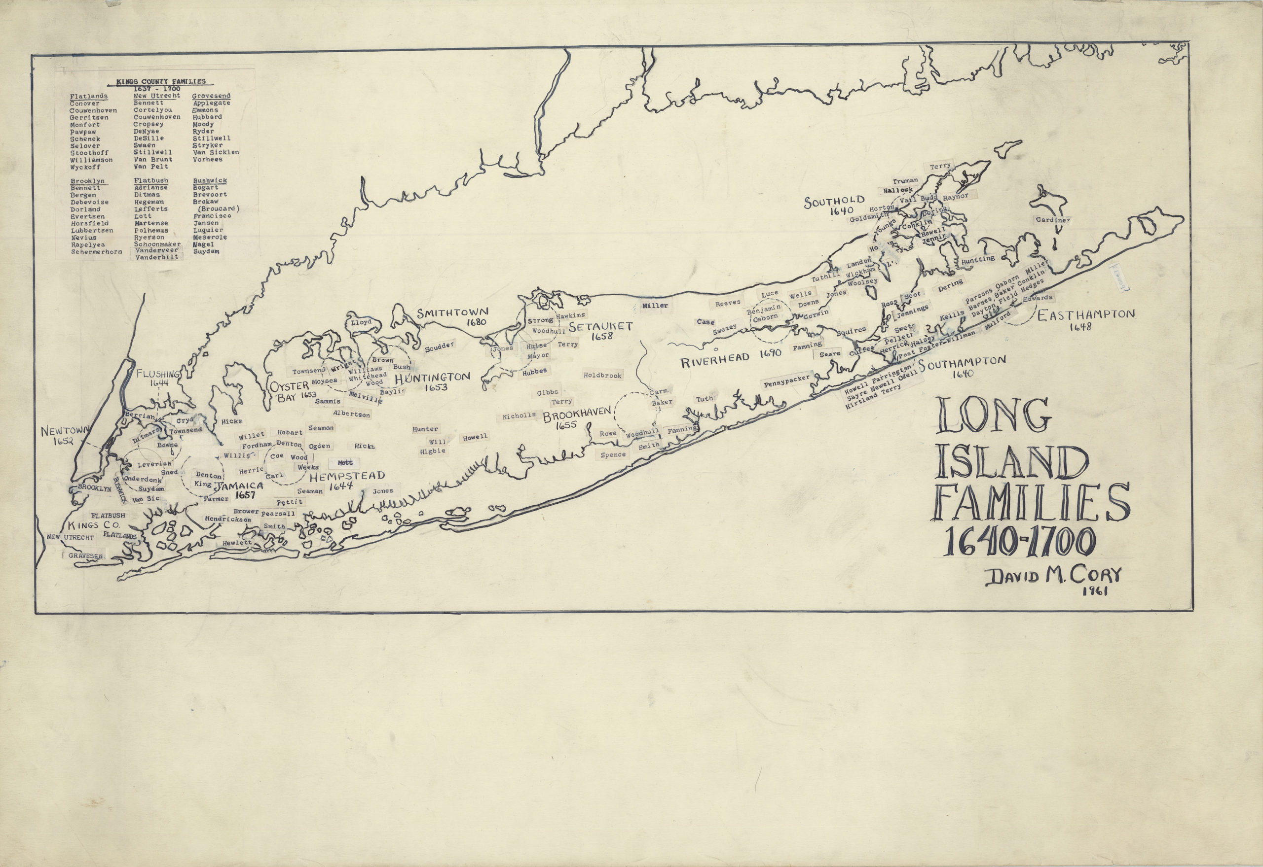 Long Island Families Map 1640-1700